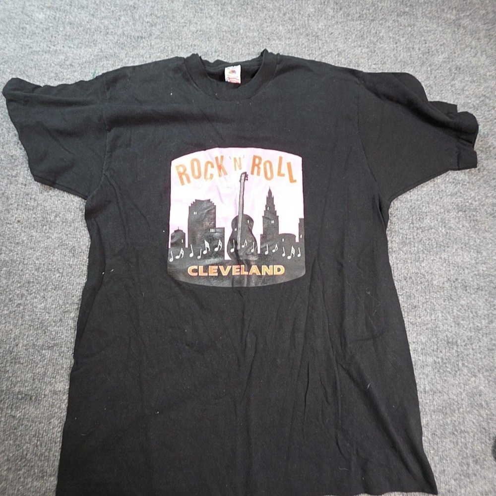 Vintage Fruit Of The Loom Shirt Mens XL Black Rock N Roll Cleveland Graphic Tee